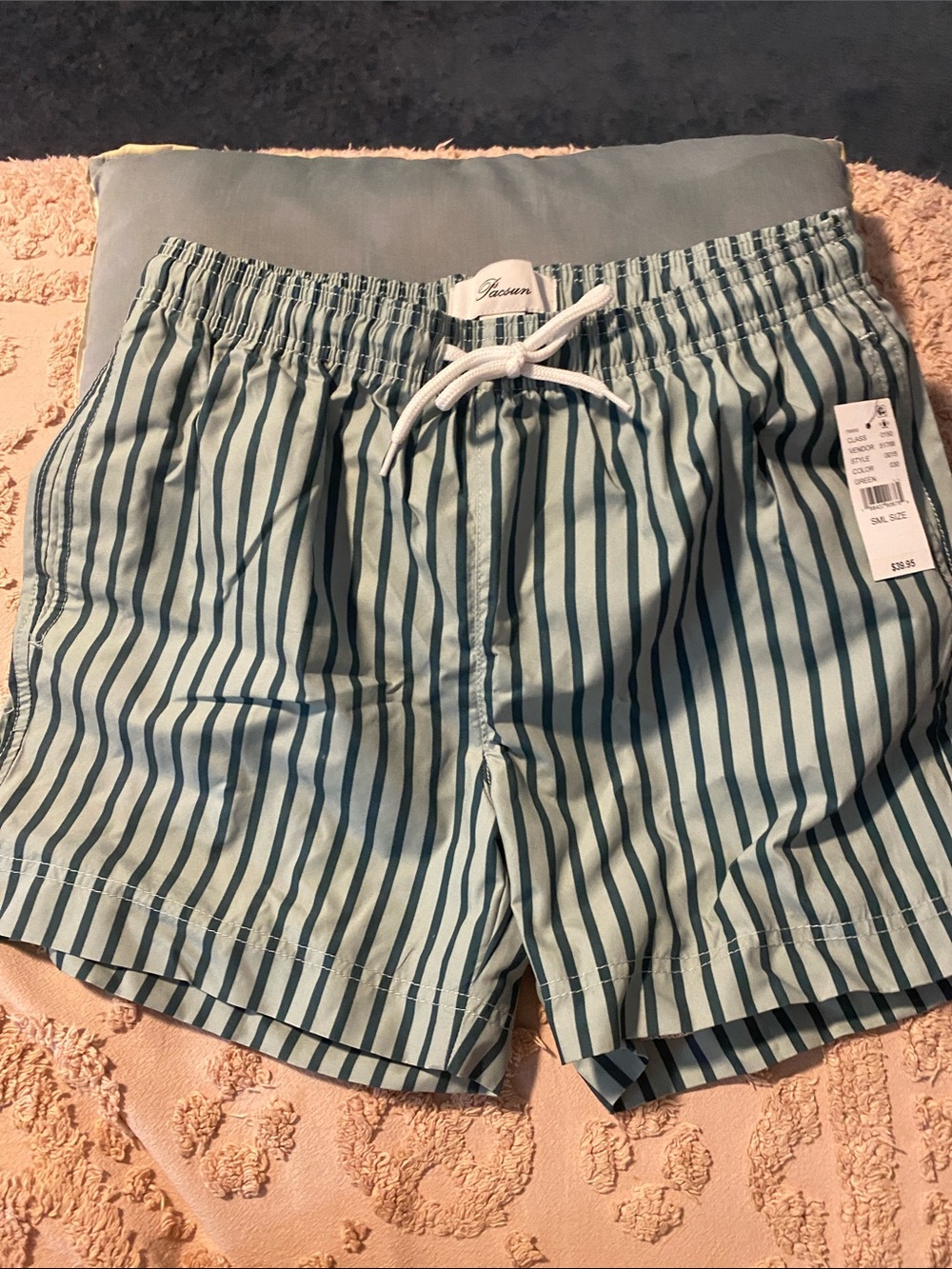 PacSun Teal and White Vertical-Stripe Swim Trunks